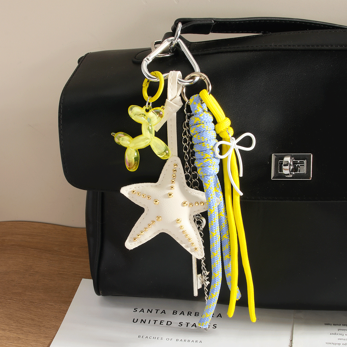 Wholesale PU leather starfish tassel balloon dog woven rope keychain