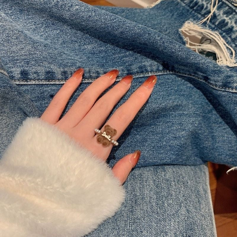 Wholesale  Bow Bear Flocking Opening Ring