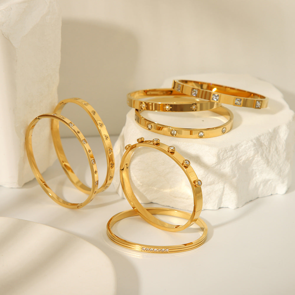 Wholesale Stainless Steel Bracelets 18K Zircon Eight-pointed Star Flower Bracelet ACC-BT-ChengBing001