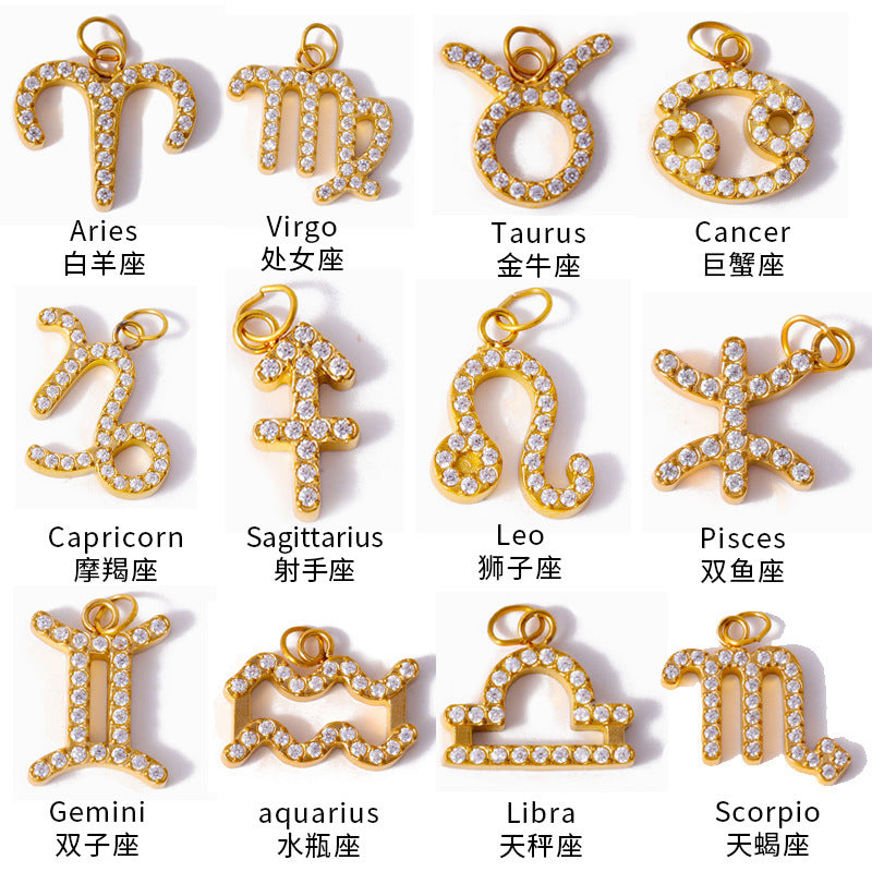 Wholesale Twelve Zodiac DIY stainless steel micro-inlaid diamond pendant