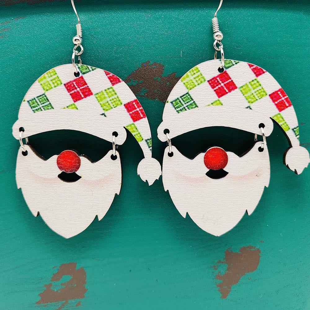 Wholesale Christmas Elk Santa Claus Stitching Wood Earrings ACC-ES-ChenY078