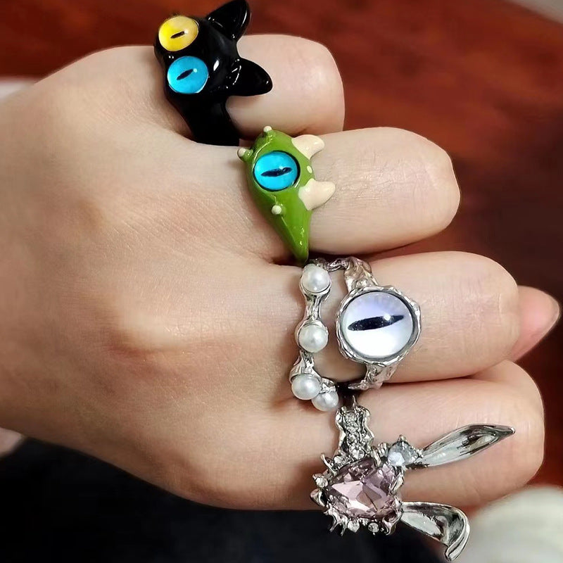Wholesale Black Cat Monster Ring Funny Novelty Jewelry Accessory Adjustable Size Gift For Women Boutique Resale