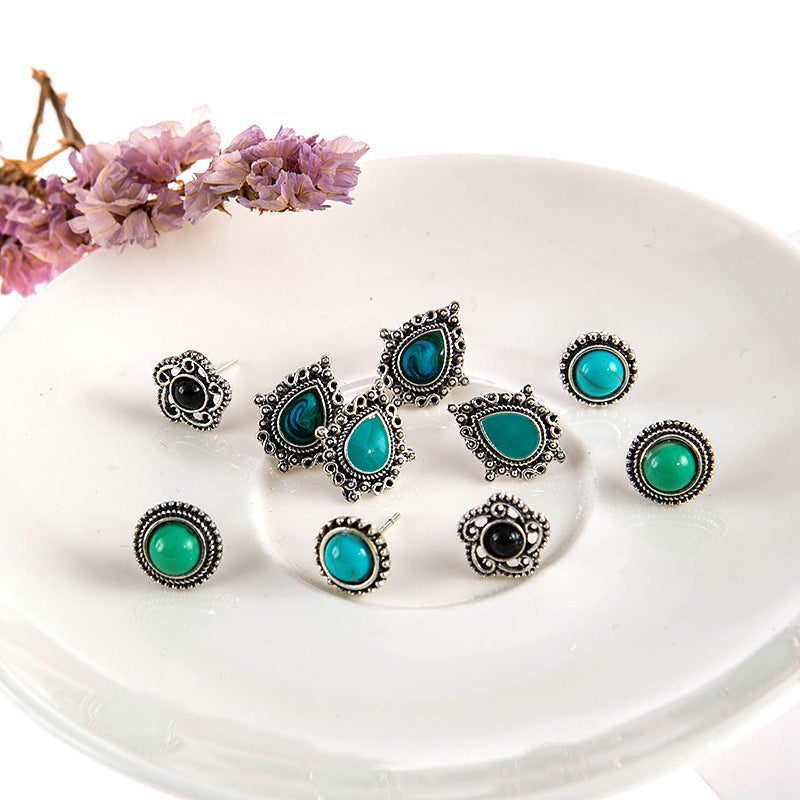 Wholesale Bohemian Faux Turquoise Drop Earrings Set 5 Pairs Vintage Style Fashion Accessory Gift For Party Boutique Resale