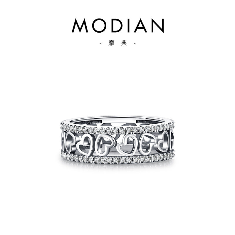Wholesale S925 Sterling Silver Vintage Hollow Heart Ring ACC-RS-MoDian009