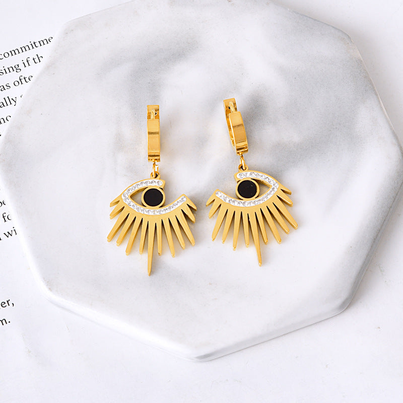 Wholesale Titanium Steel full diamond round pendant mid-length flower earrings