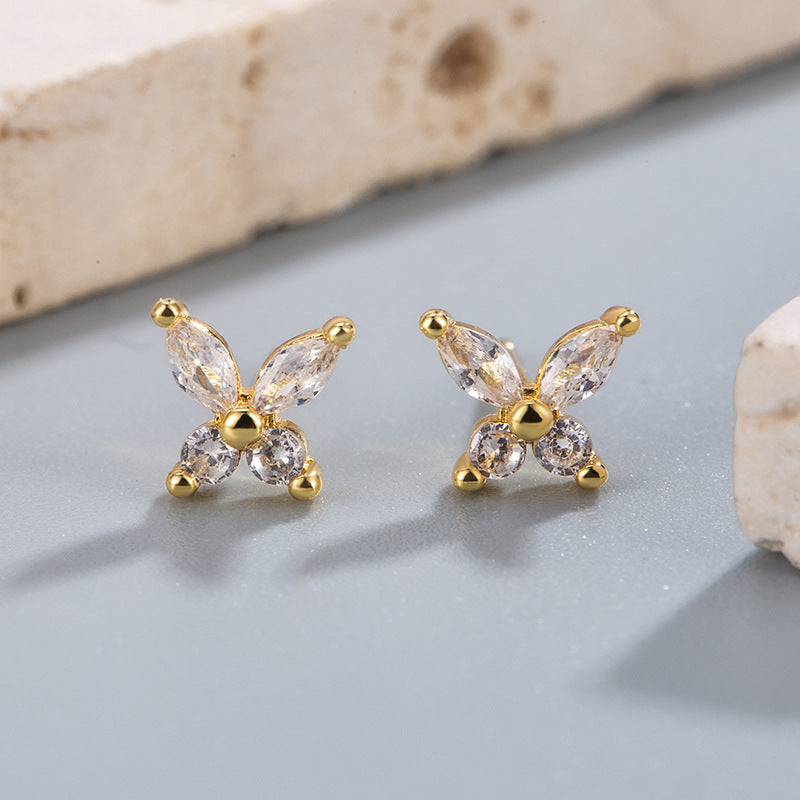 Wholesale micro inlaid zircon fashion mini butterfly earrings