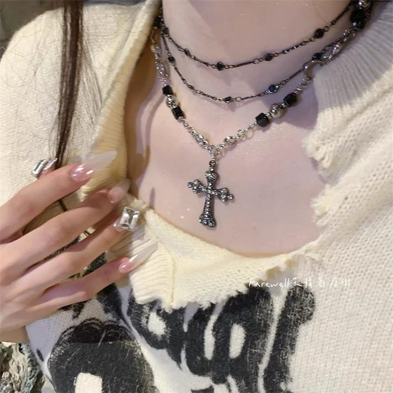 Wholesale  cross necklace  colored diamond cross multilayer necklace