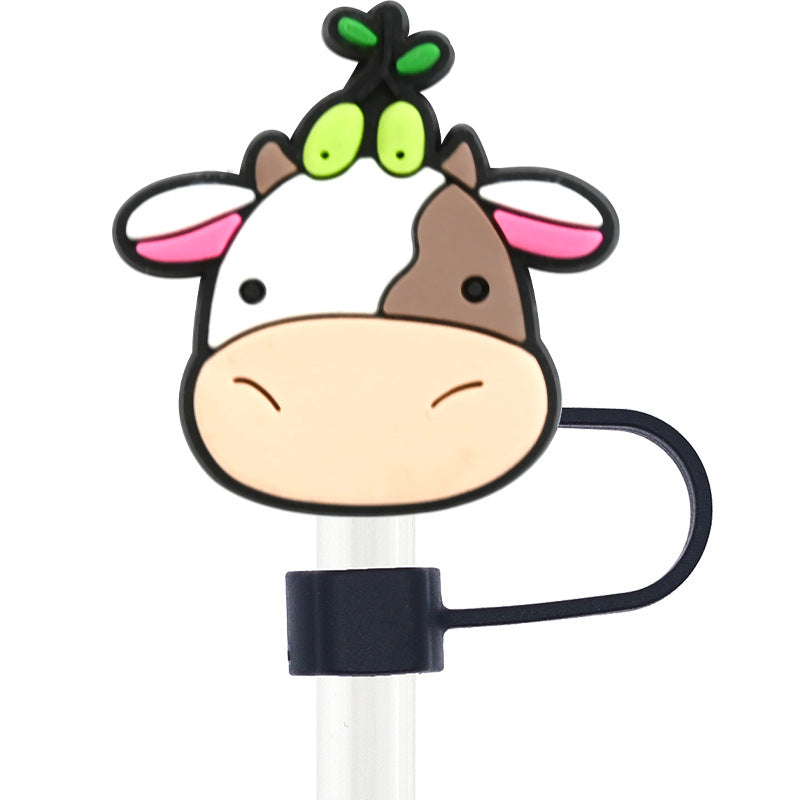 Wholesale Random 100pcs Cow 10mm PVC Soft Straw Tube Cap ACC-SCR-RYY071