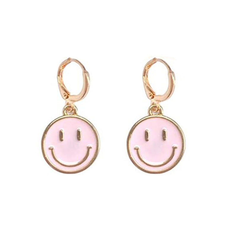 Wholesale creative cute alloy oil drop colorful smiley face earrings