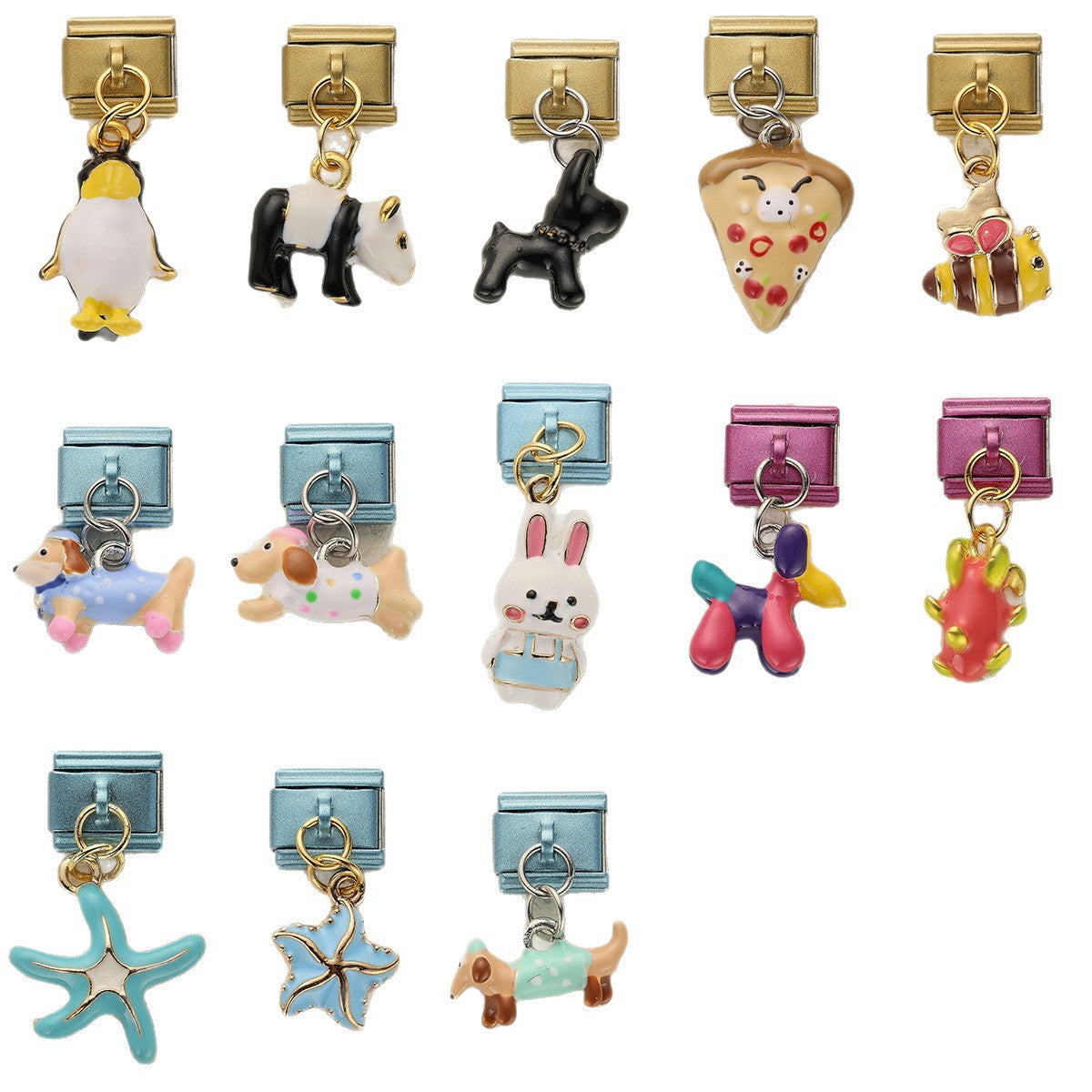 Wholesale 10pcs Italian Charm Bracelet 9mm DIY Splicing Puppy Penguin Panda Stainless Steel Composable Bracelet