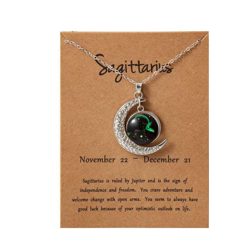 Wholesale Retro Luminous Contion Moon Pendant Necklace,  Zinc Alloy Glass,  Fashion Accessory for Women