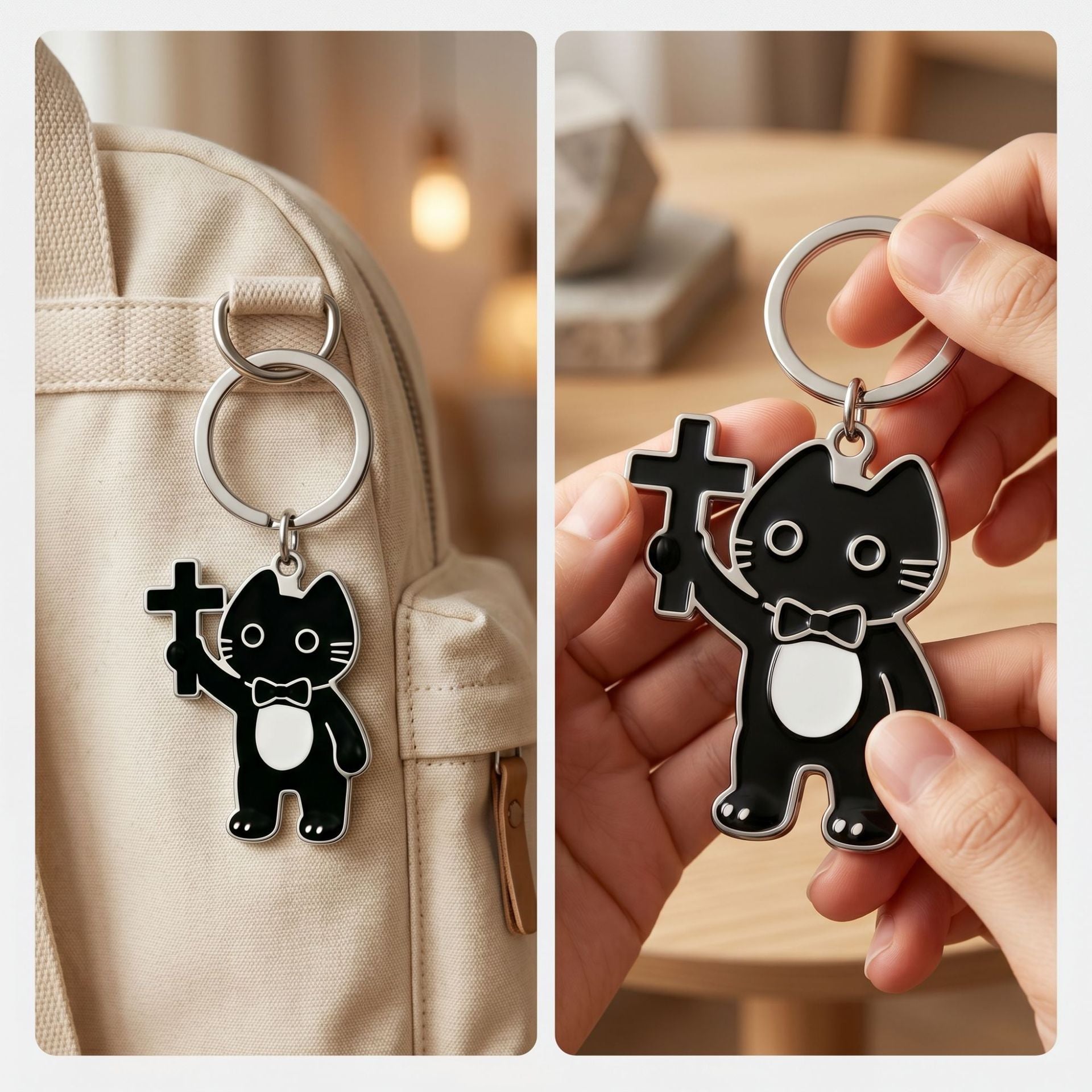 Wholesale Alloy Cross Black Cat Cartoon Keychain Trendy Decorative Keyring Boutique Resale Gift