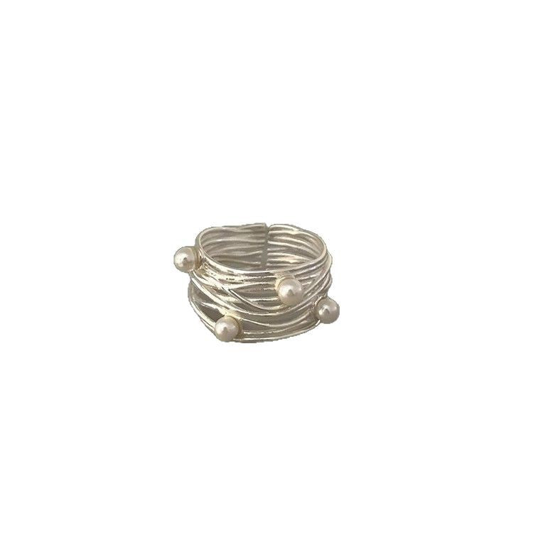 Wholesale 925 Sterling Silver Multi-layer Line Winding Pearl Ring