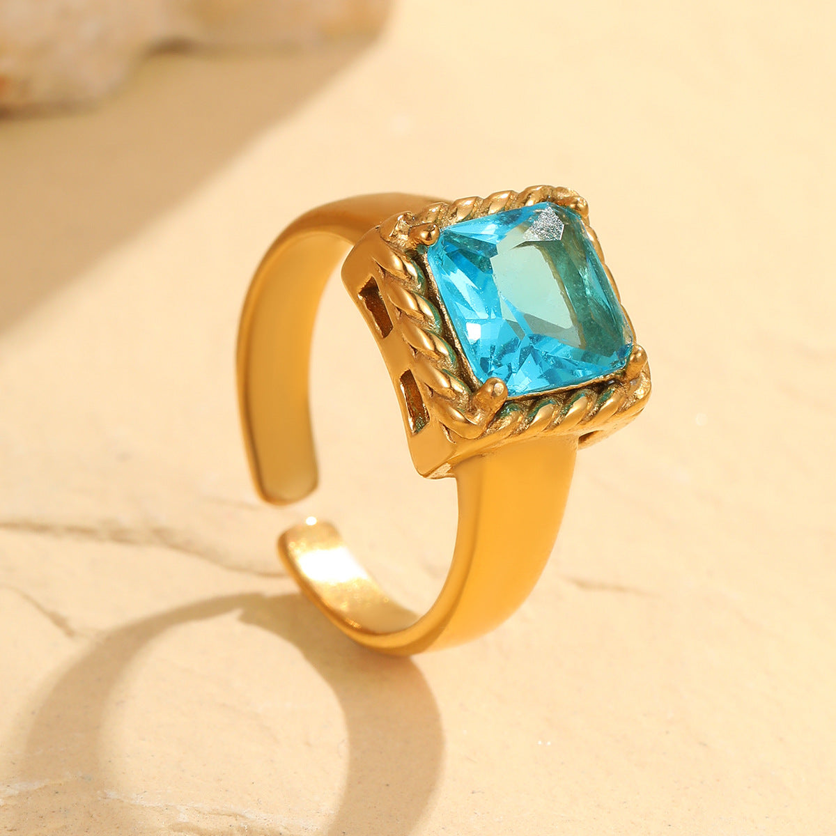 Wholesale Stainless steel  Light Luxury Colorful Square Zircon Open Ring