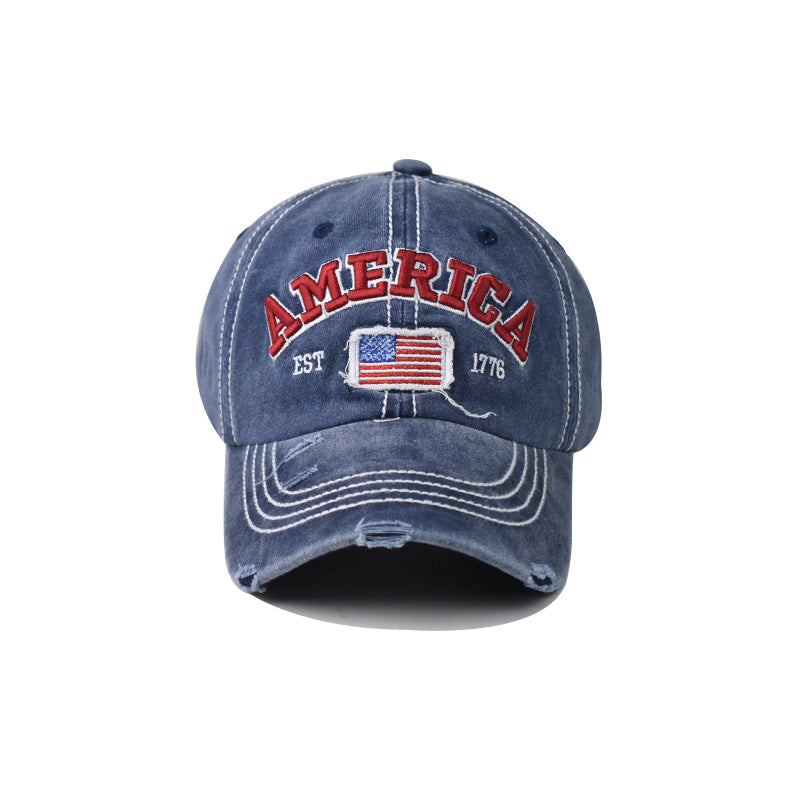 Wholesale  cotton washed hole flag embroidered baseball cap