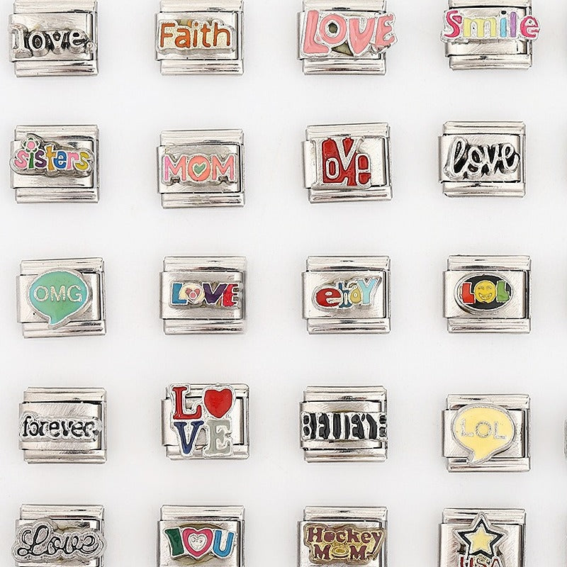 Wholesale Stainless Steel Italian Charm Bracelet Love Letter DIY Elastic Band Unisex Everyday Jewelry Accessory