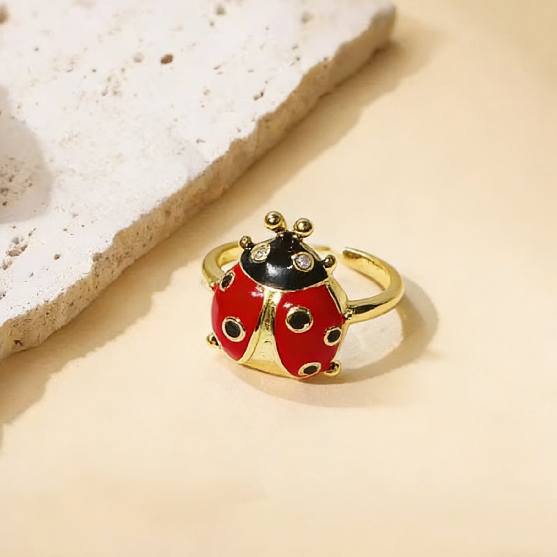 Wholesale Colorful Enamel Ladybug Ring Adjustable Open Insect Design Jewelry Accessory for Everyday Wear