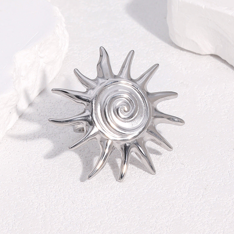 Wholesale Gold Open Ring with Classic Sun Symbol Design Stainless Steel Jewelry Accessory Gift
