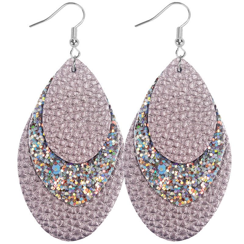 Wholesale Bohemian Multi-Layer Classic Leather Sequin Overlay Women's Pu Leather Earrings