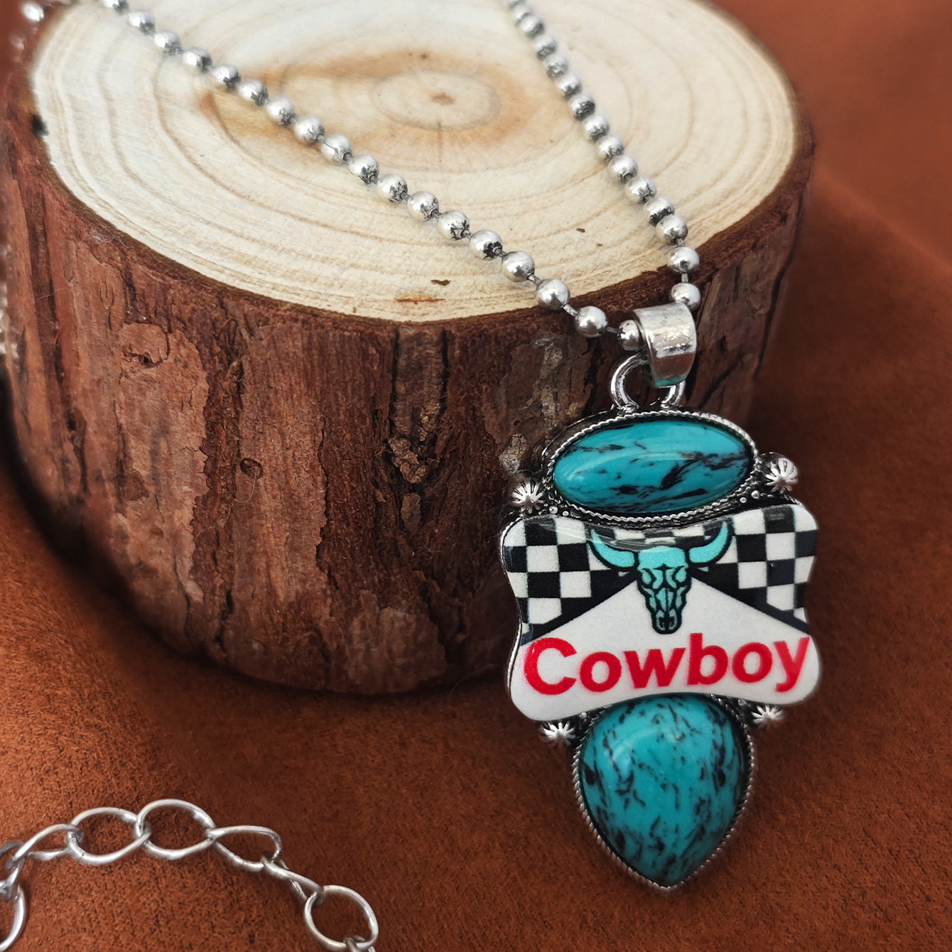 Wholesale Western Cowboy Bohemian Checkerboard Bull Head Jewelry Set Zinc Alloy With Turquoise Pendant Necklace Earrings Ring Trendy Gift