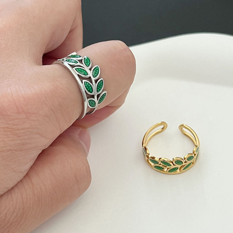 Wholesale Vintage Original Stainless Steel Oil Dropping Green Leaves  Ring