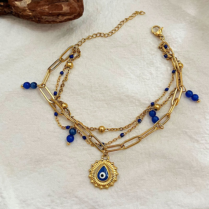 Wholesale  titanium steel Bohemian style double-layer drip chain bracelet