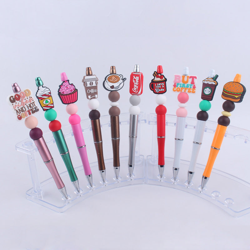 Wholesale  beaded pen DIY creative coffee cup silicone teether handmade beaded pen