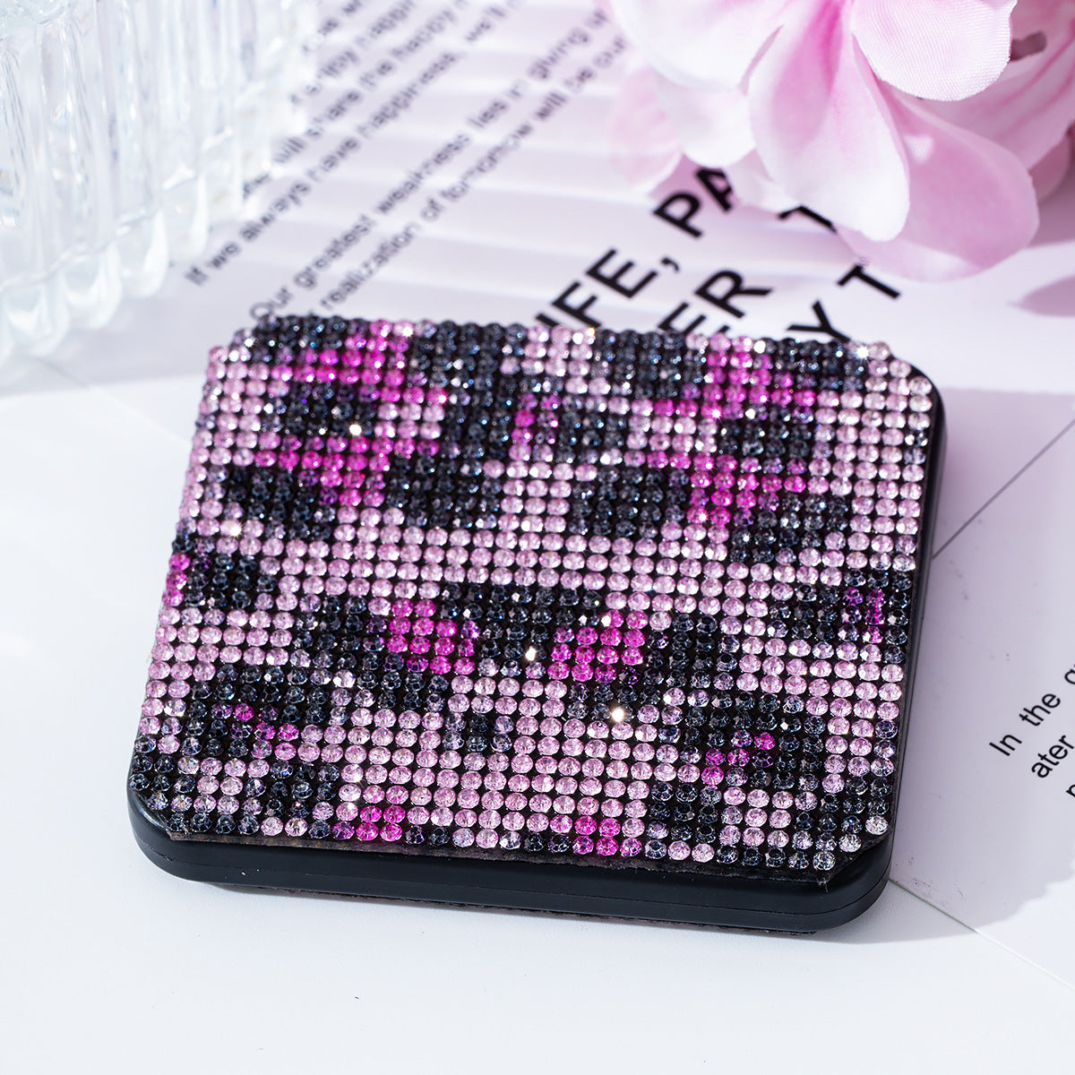 Wholesale Rhinestone portable small mirror mini portable double-sided folding square makeup mirror