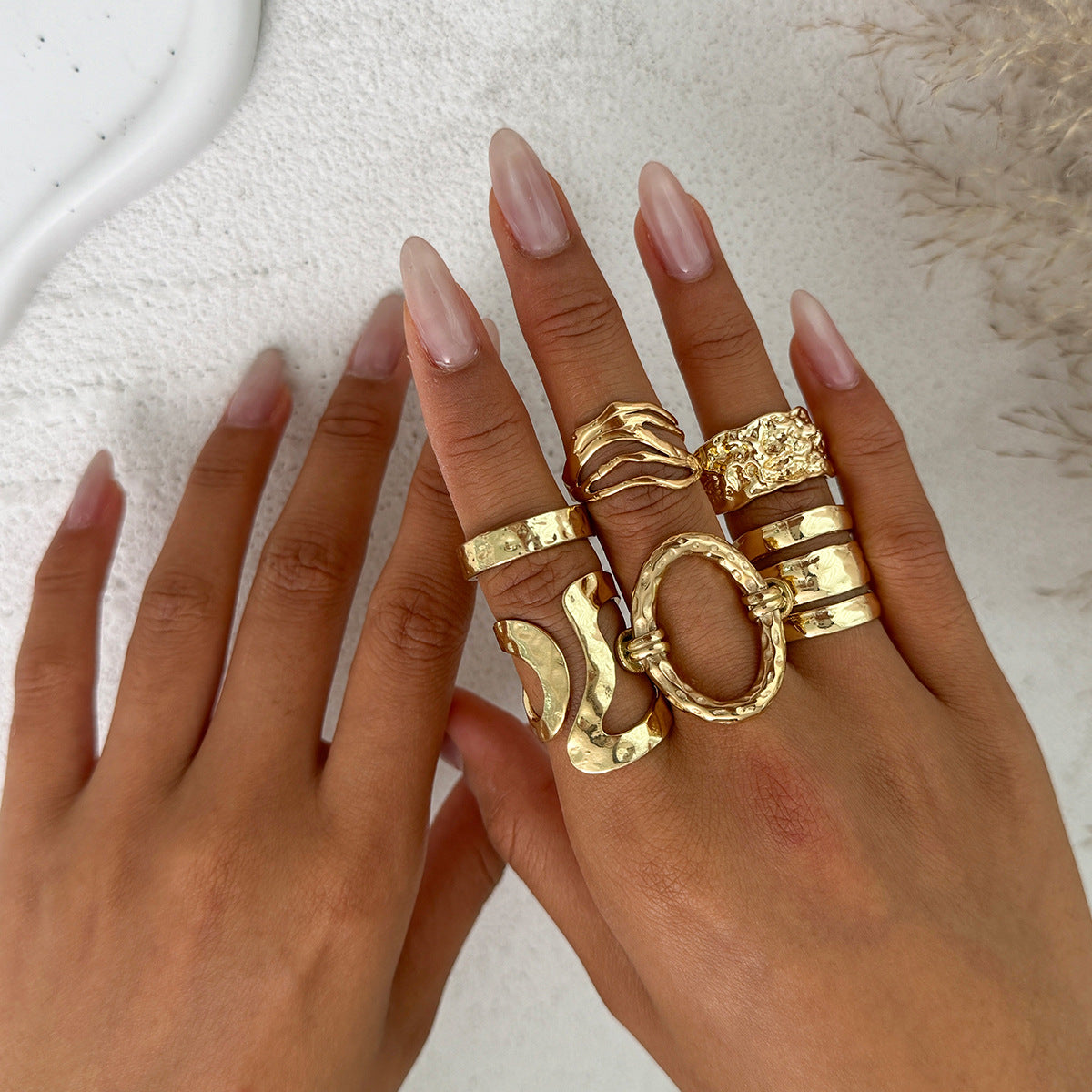 Wholesale Pleated opening irregular hollow ring set