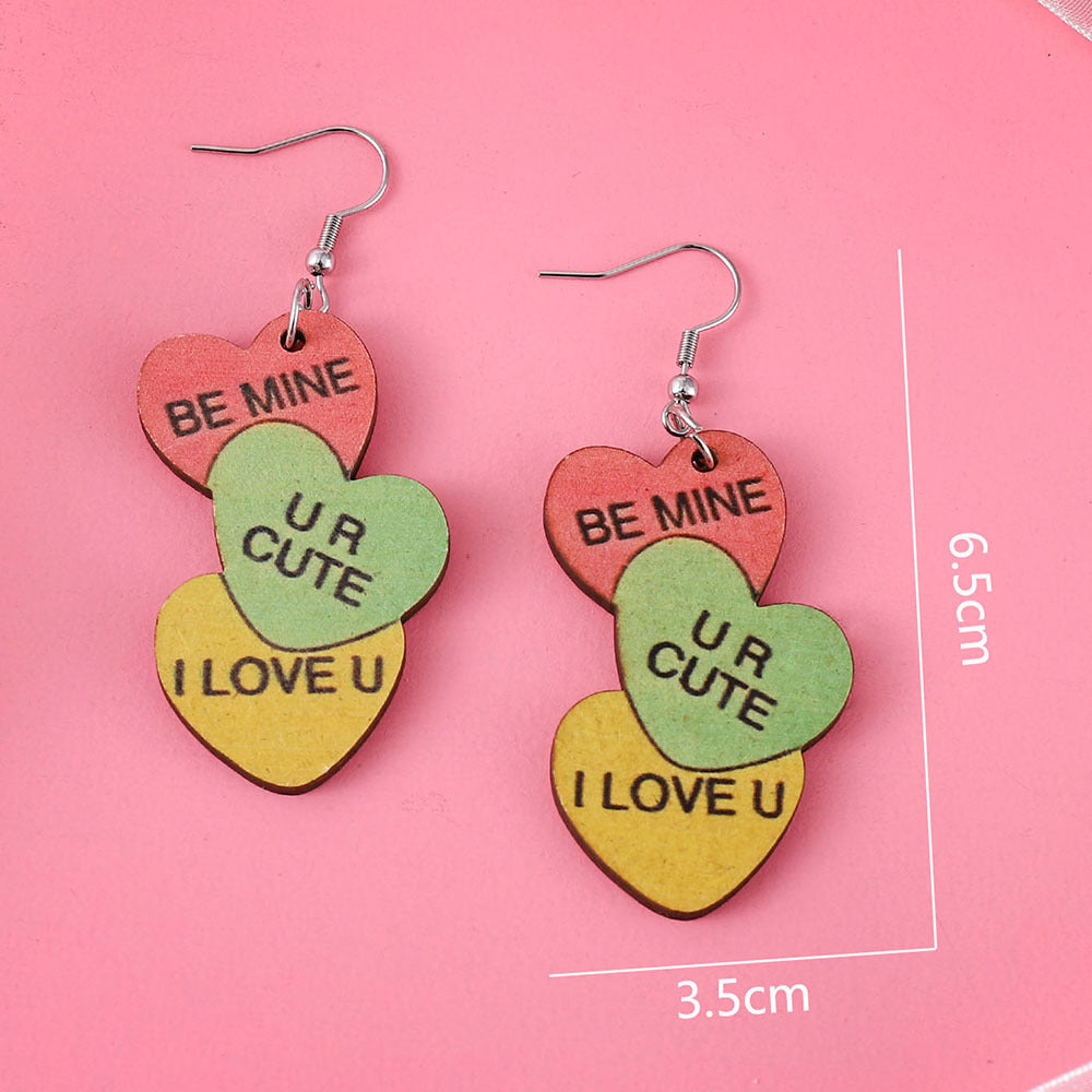 Wholesale Valentine's Day I LOVE U letter LOVE series wooden earrings