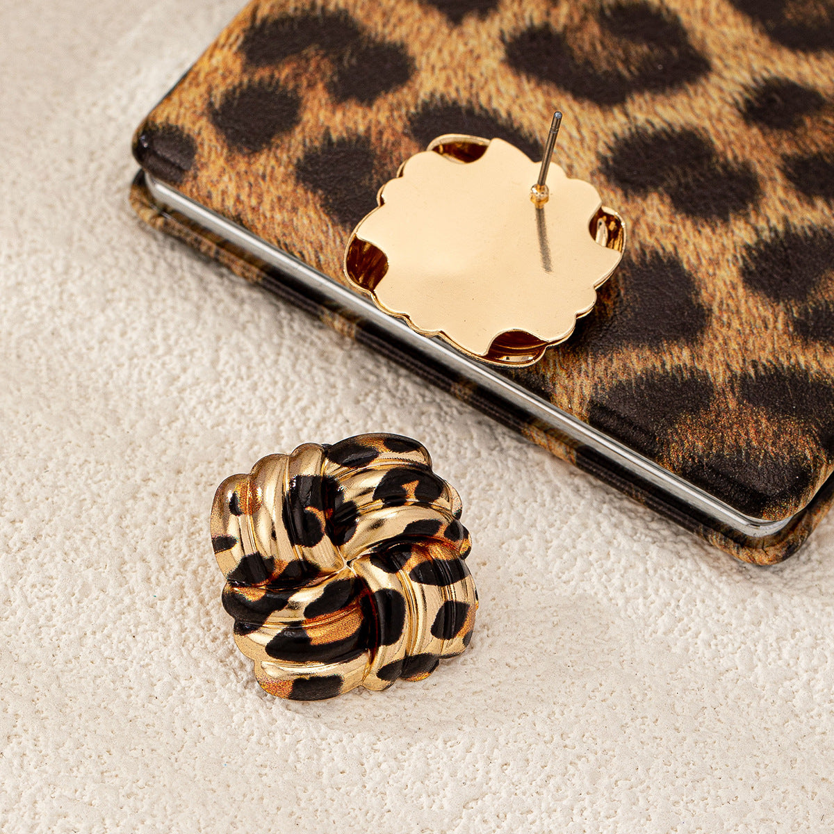 Wholesale Retro Geometric Leopard Print Square Earrings For Women Electroplated Alloy Jewelry Boutique Resale