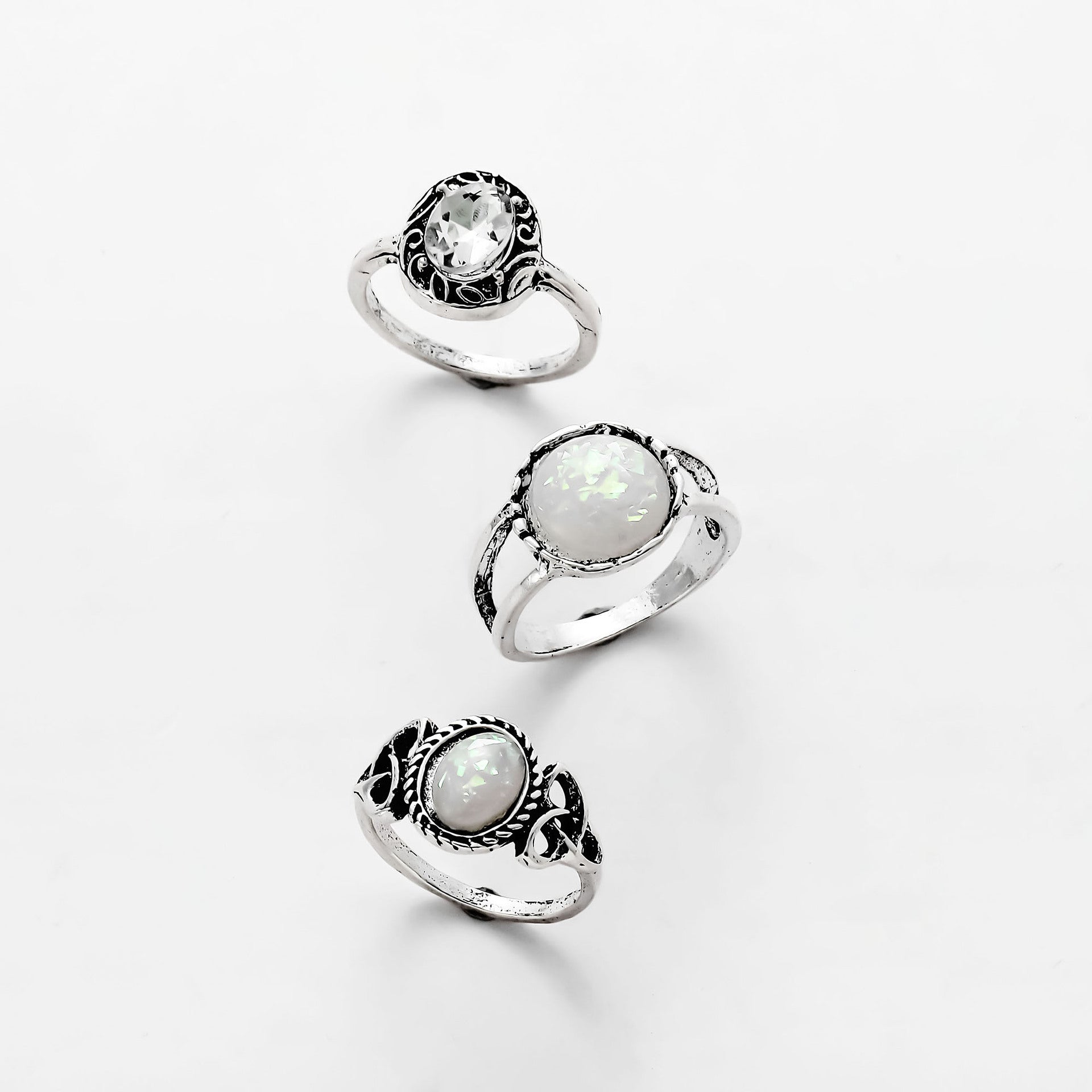 Wholesale  retro diamond carved Starry Sky Gem 12-piece set ring