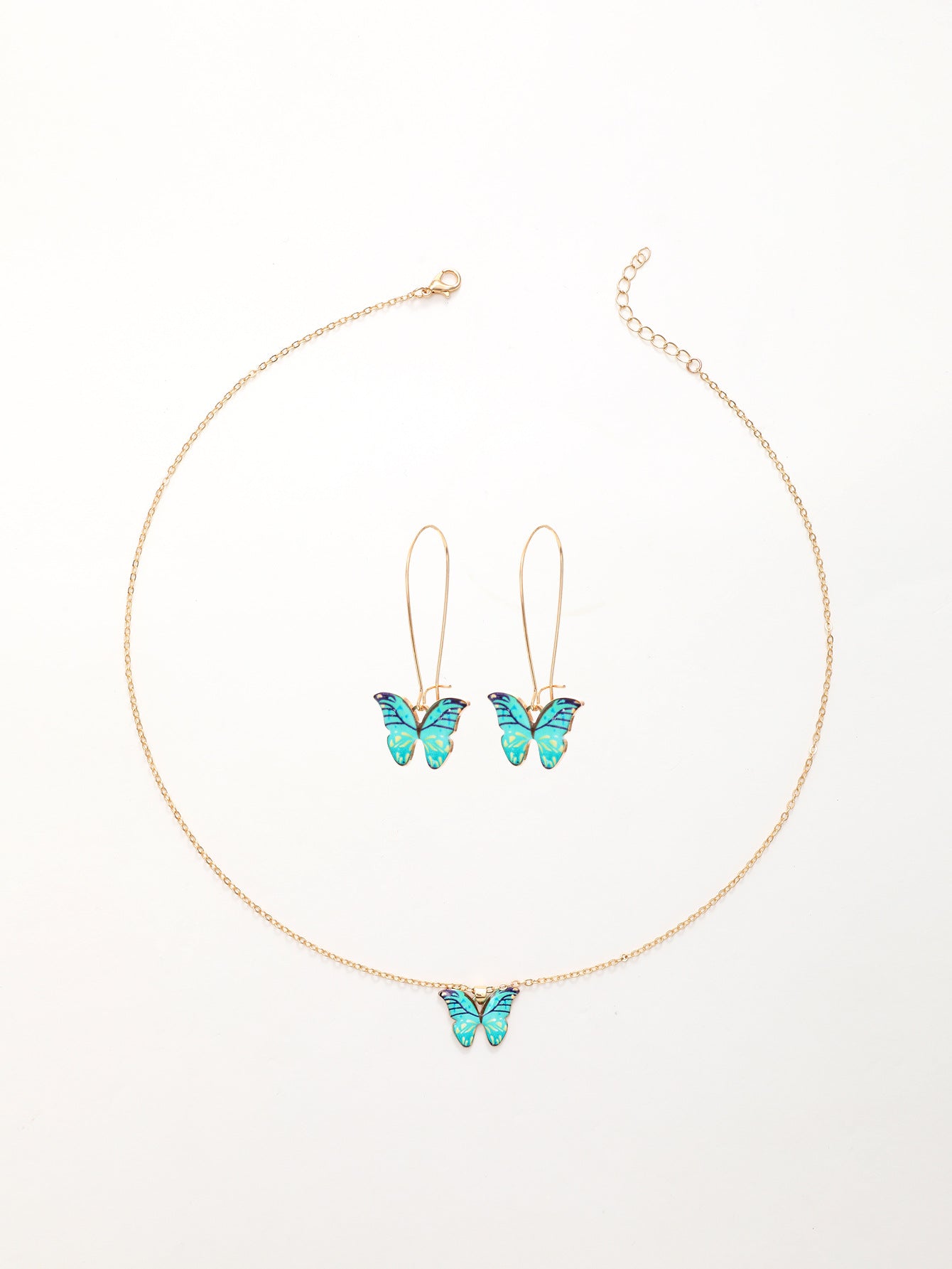 Wholesale Summer Beach Style Colorful Butterfly Zinc Alloy Earrings Necklace Set ACC-NE-YTian001
