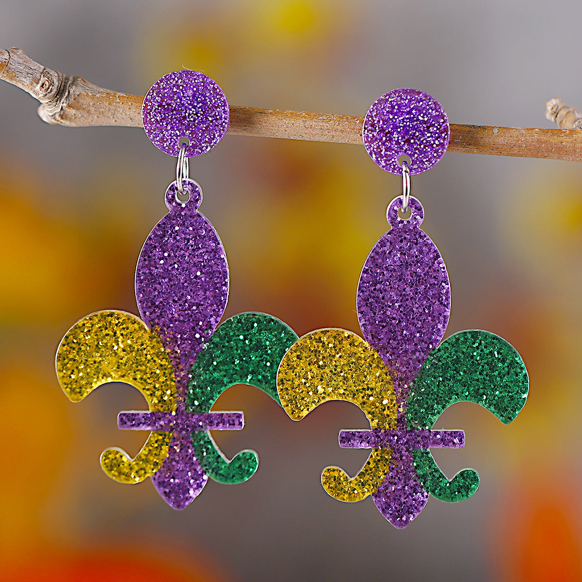 Wholesale Mardi Gras Yellow Green Purple Clown Hat Tassel Earrings