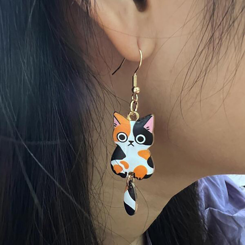 Wholesale  Cute Cat Two-body Earrings  Cartoon Girl Flower Cat Ear Hook