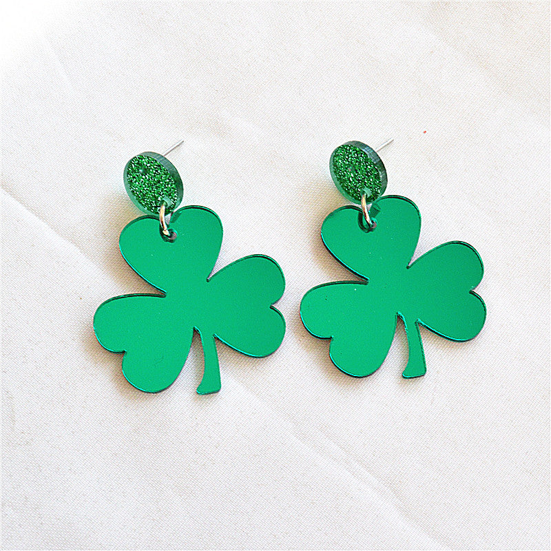 Wholesale St. Patrick's Day Green Acrylic Shamrock Earrings ACC-ES-XN042