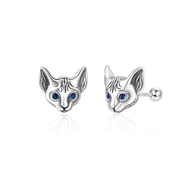 Wholesale 925 Silver Plated Screw Cat Earrings