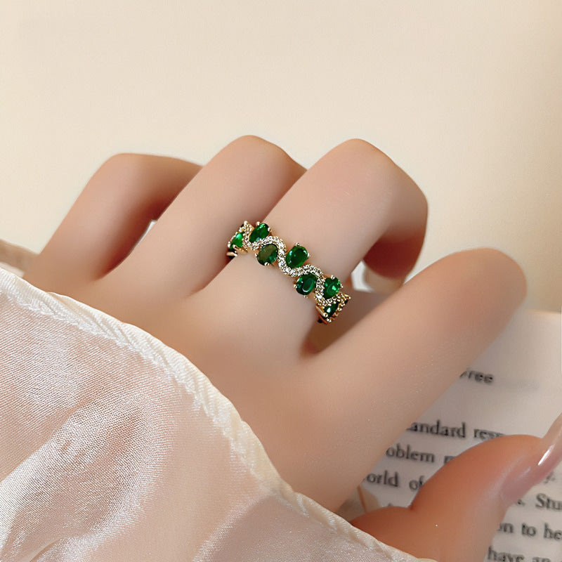 Wholesale French Retro Open Ring with Colorful Crystals Adjustable Fashion Jewelry Accessory