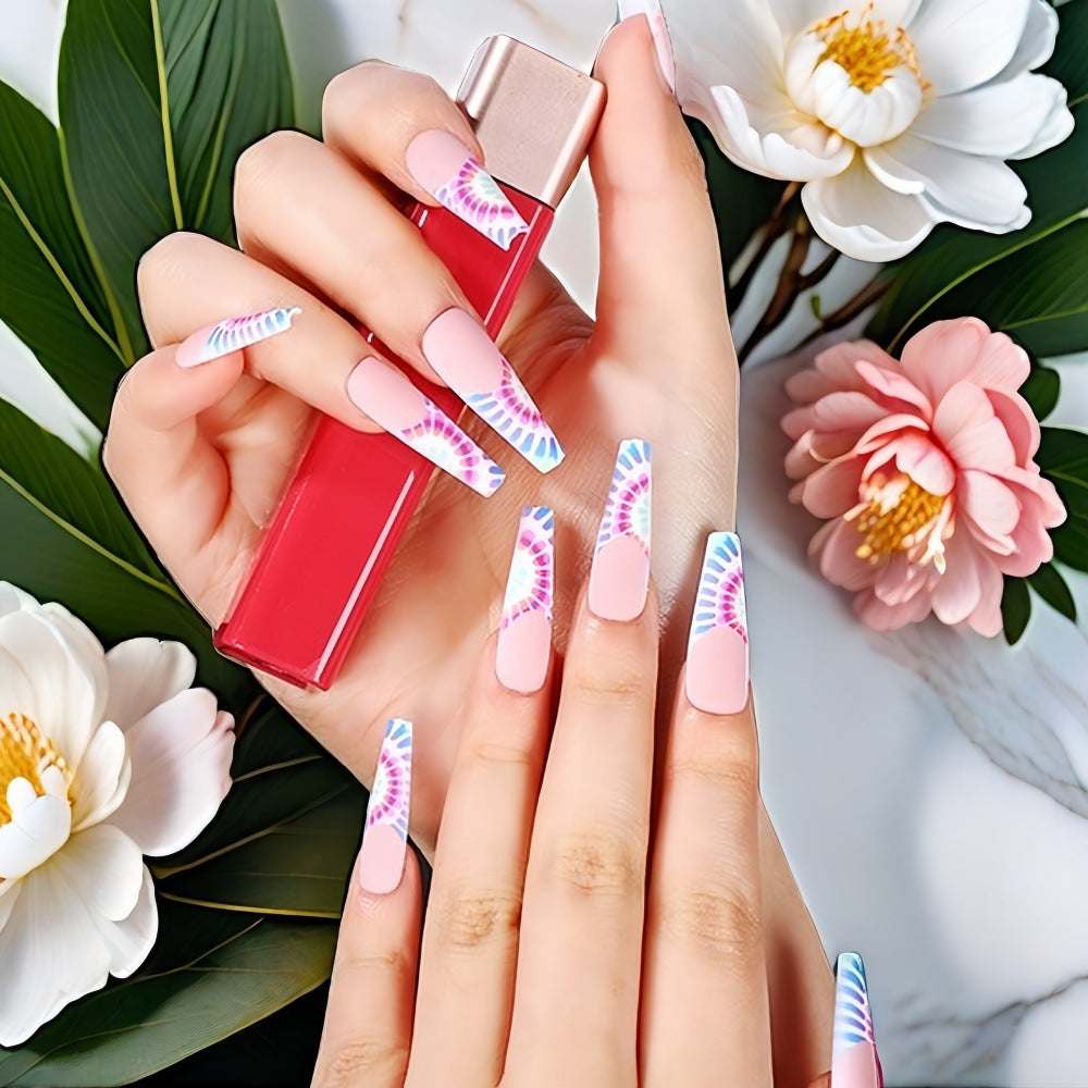 Wholesale 24 Pieces/ box Rainbow Circle Removable Ballet Manicure Press on Nail