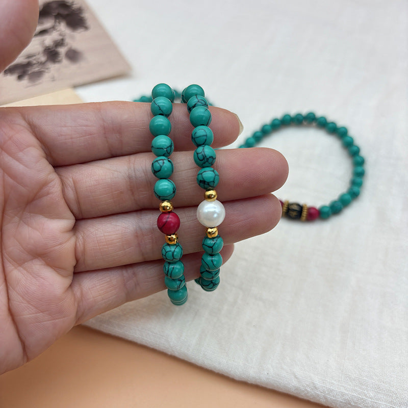 Wholesale New Chinese Style Turquoise Beaded Bracelet,  Tibetan Ethnic Design Unisex,  Gift Jewelry Accessory