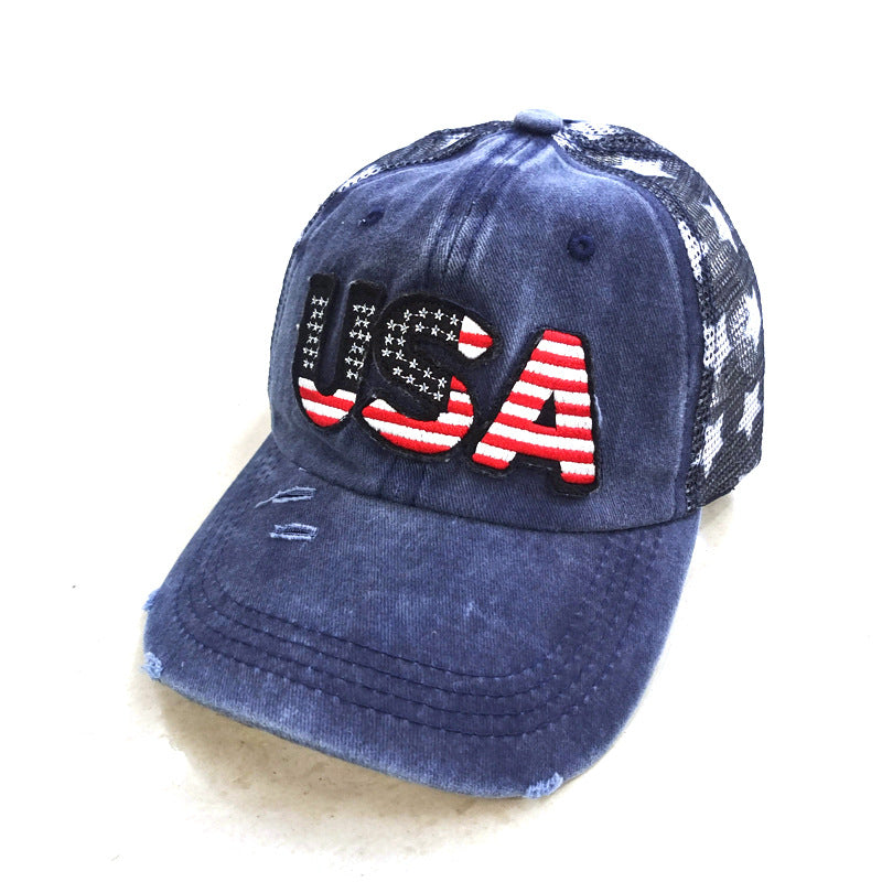Wholesale washed mesh cap USA embroidered baseball cap