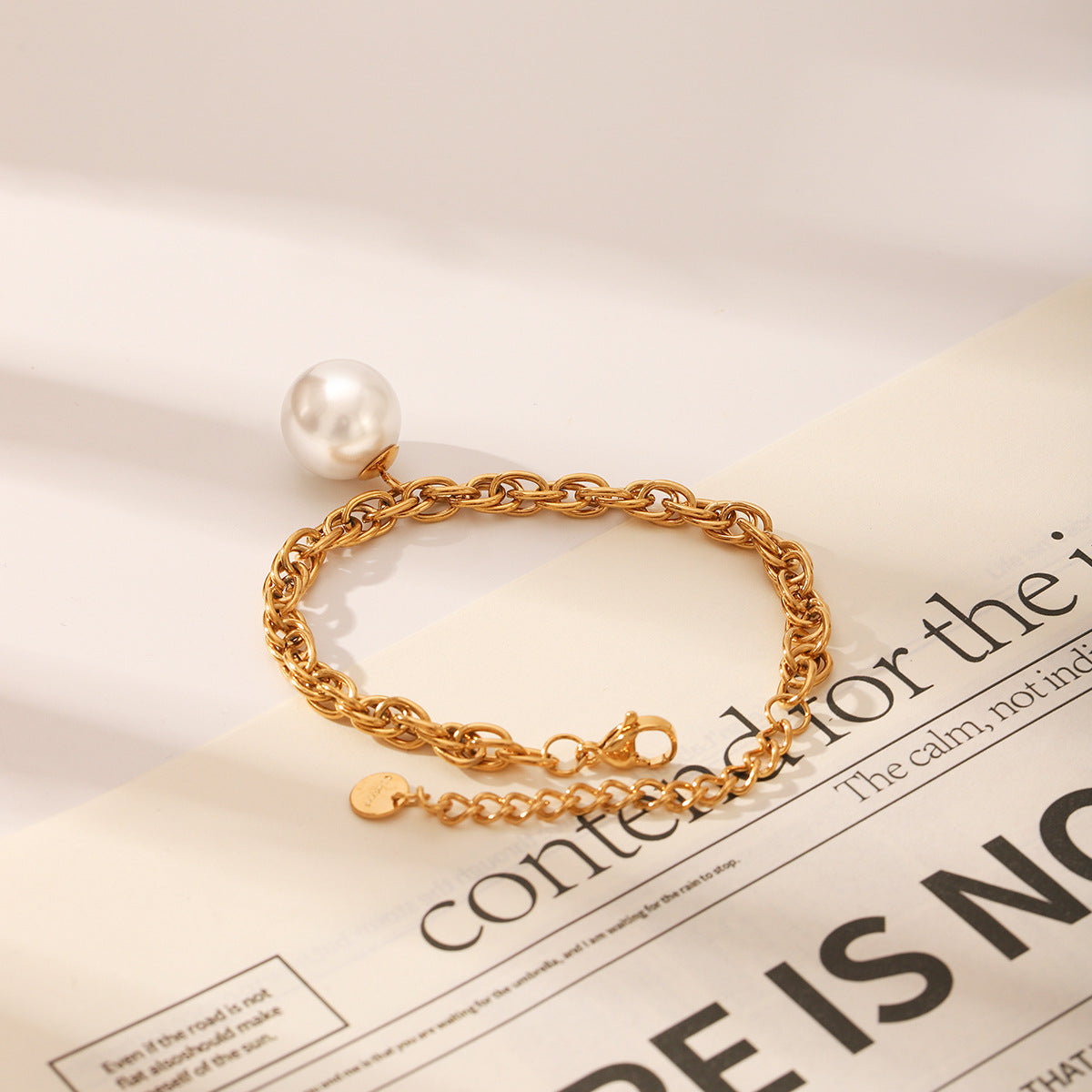 Wholesale Stainless Steel 18K Gold Pearl Pendant Bracelet