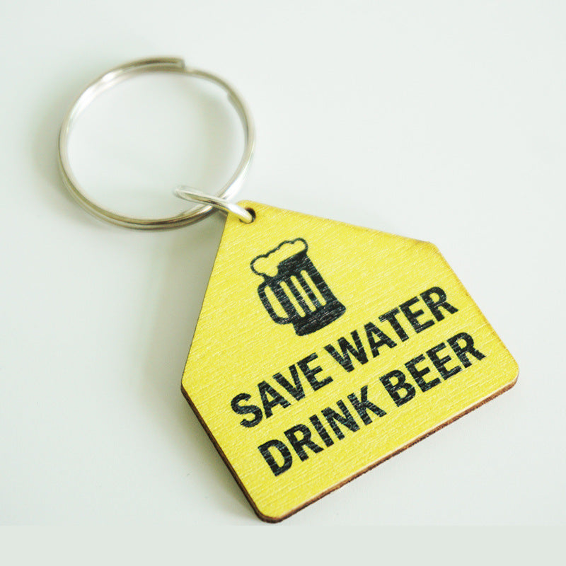 Wholesale 2pcs Fun and Humorous Wine Lover Warning Sign Wood Keychain ACC-KC-HY025