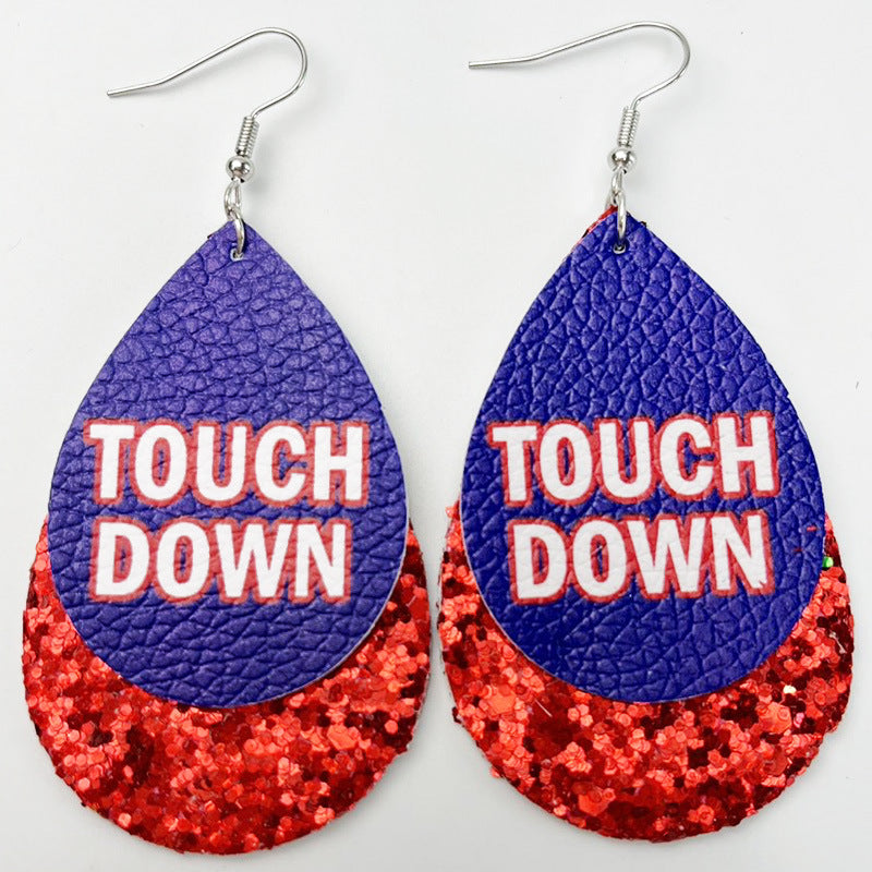 Wholesale 2pairs/pack Sports Style Football Stadium Cheer Leather Teardrop-shaped Double-layer Earrings ACC-ES-HY121