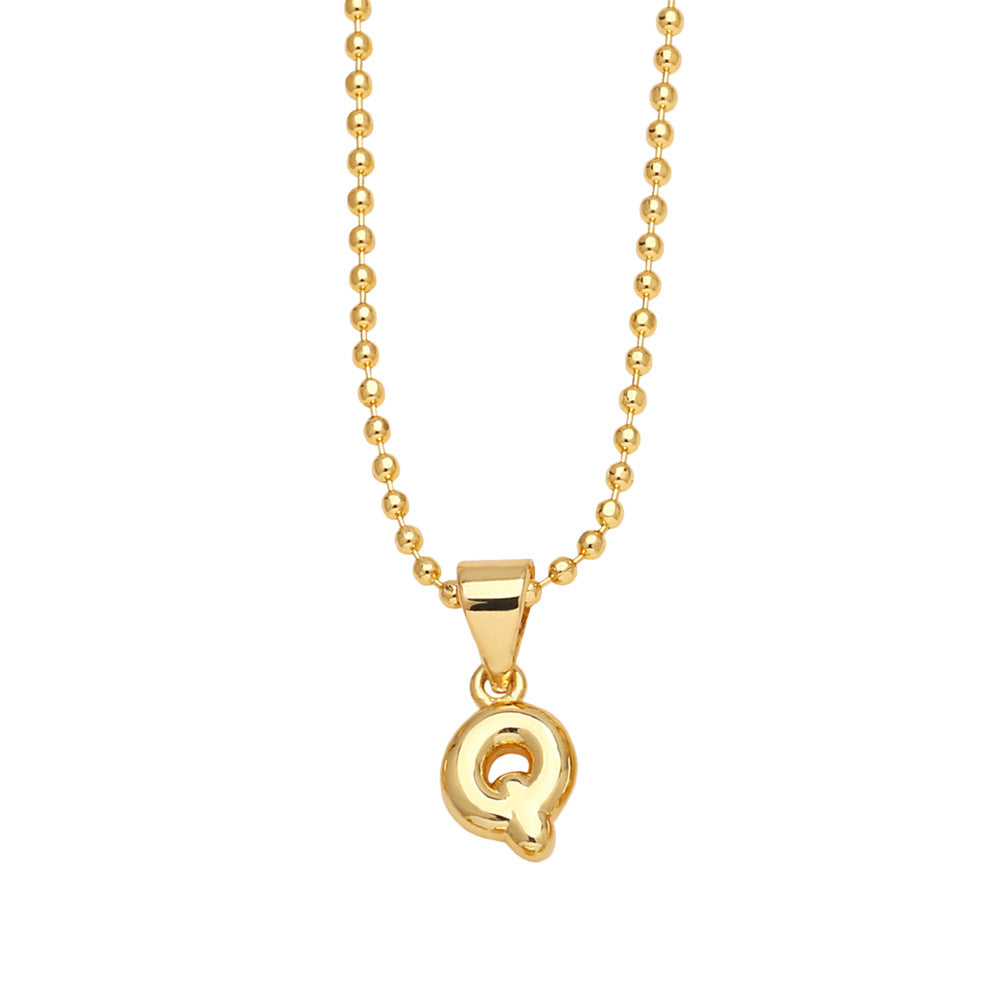 Wholesale 26 letters copper plated gold shiny necklace