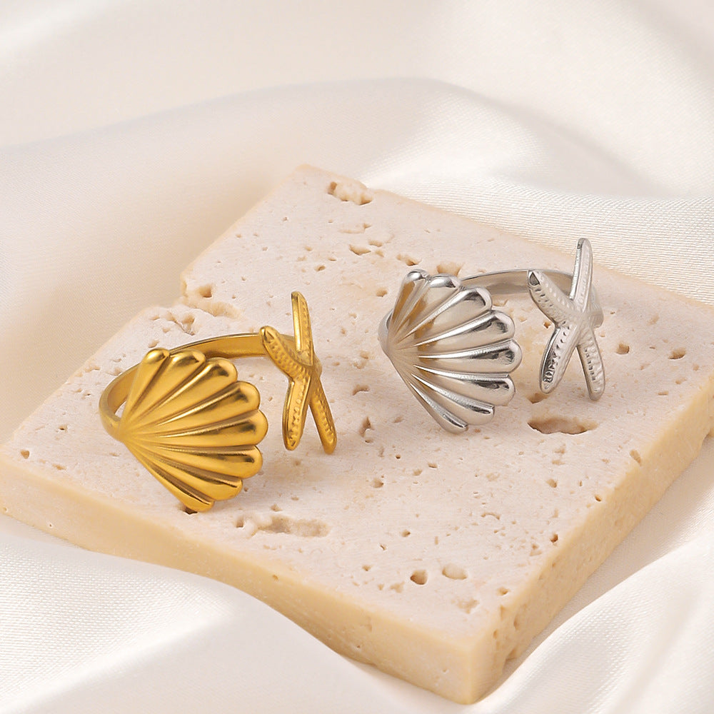 Wholesale titanium steel starfish scallop element open ring