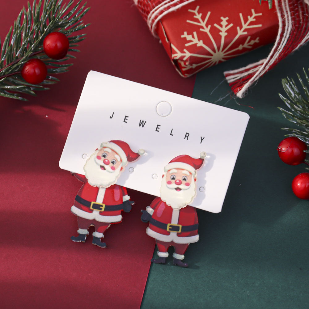 Wholesale Christmas-themed acrylic front and back printed Santa earrings