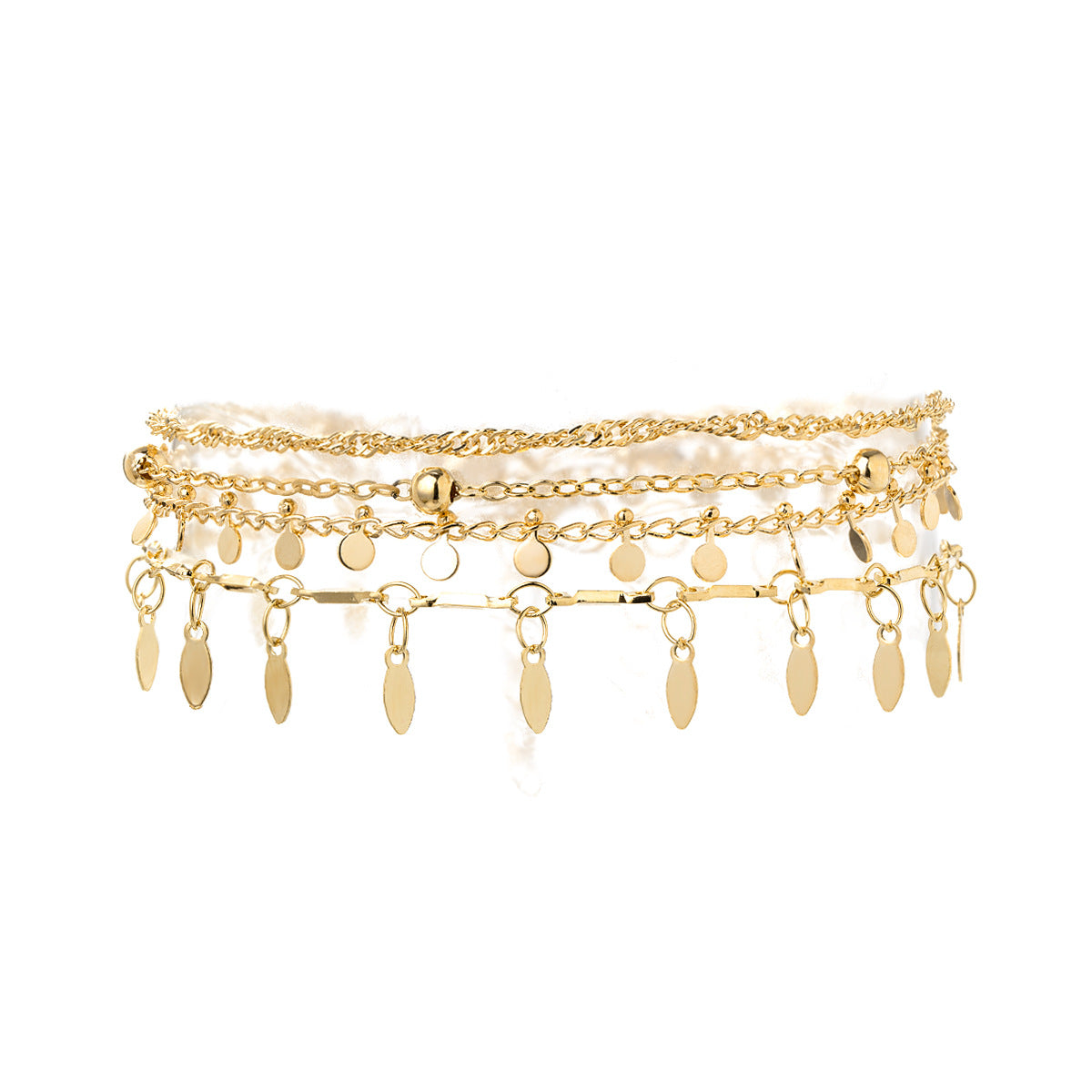 Wholesale Stacked Oval Disc Tassel Pendant Metal Chain Anklet