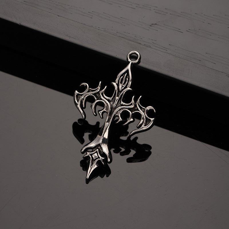 Wholesale Titanium Steel Fire Cross Pendant Necklace Gothic  Fashion Accessory