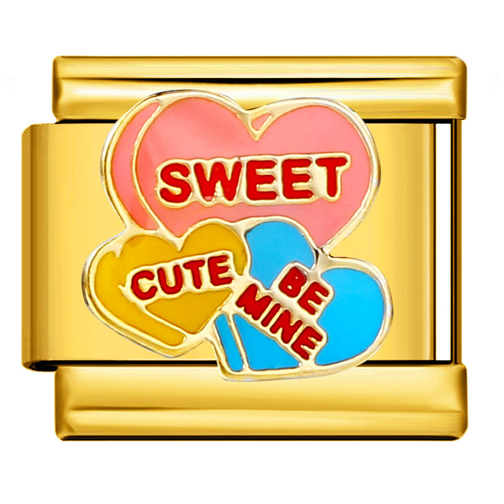 Wholesale Italian modularGold love titanium steel welding drip oil DIY bracelet